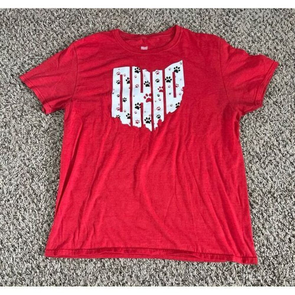 Ohio clothing Women's‎ Red short sleeve Ohio with animal prints shirt size large